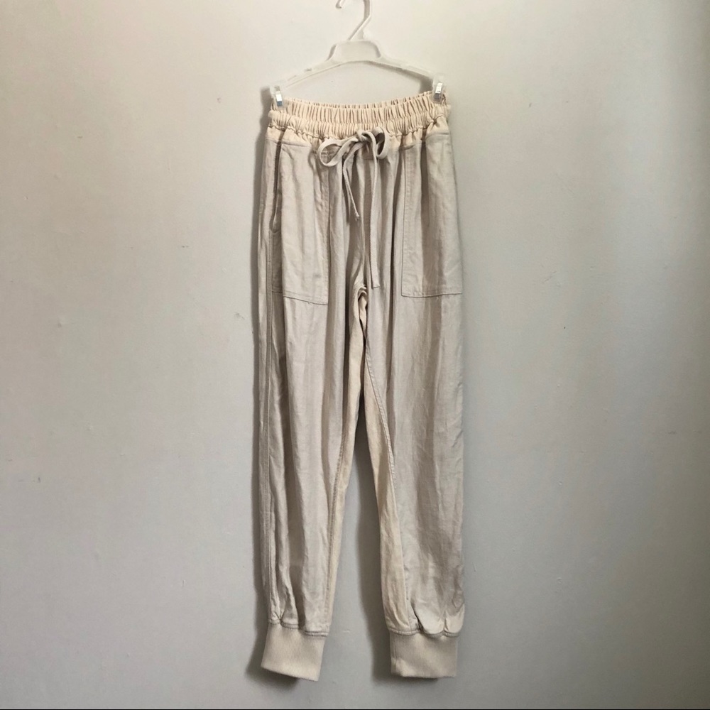 Linen Cream Coloured Joggers by Dress Forum Los Angeles